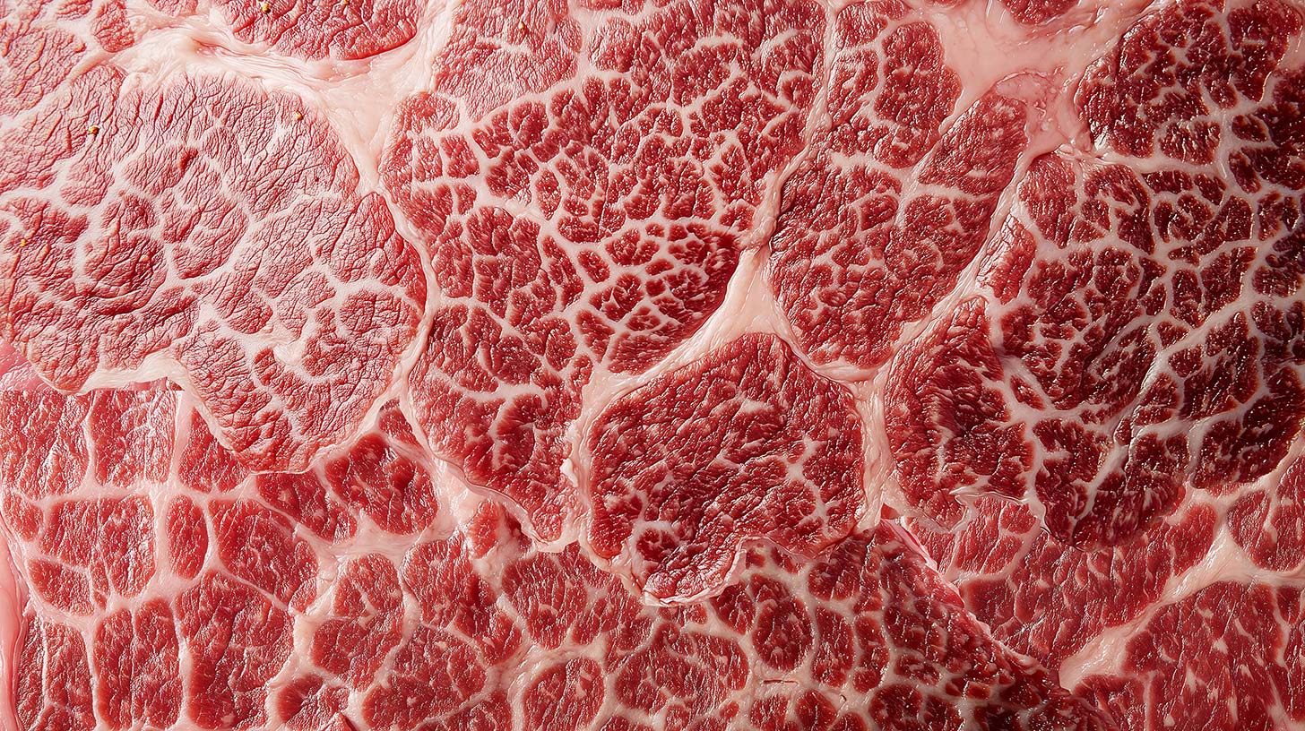 Close-up of Wagyu marbling